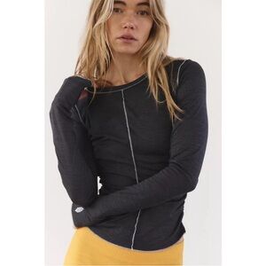 Free People FP Movement Right On Run Long Sleeve Layer top Black aka Gray M